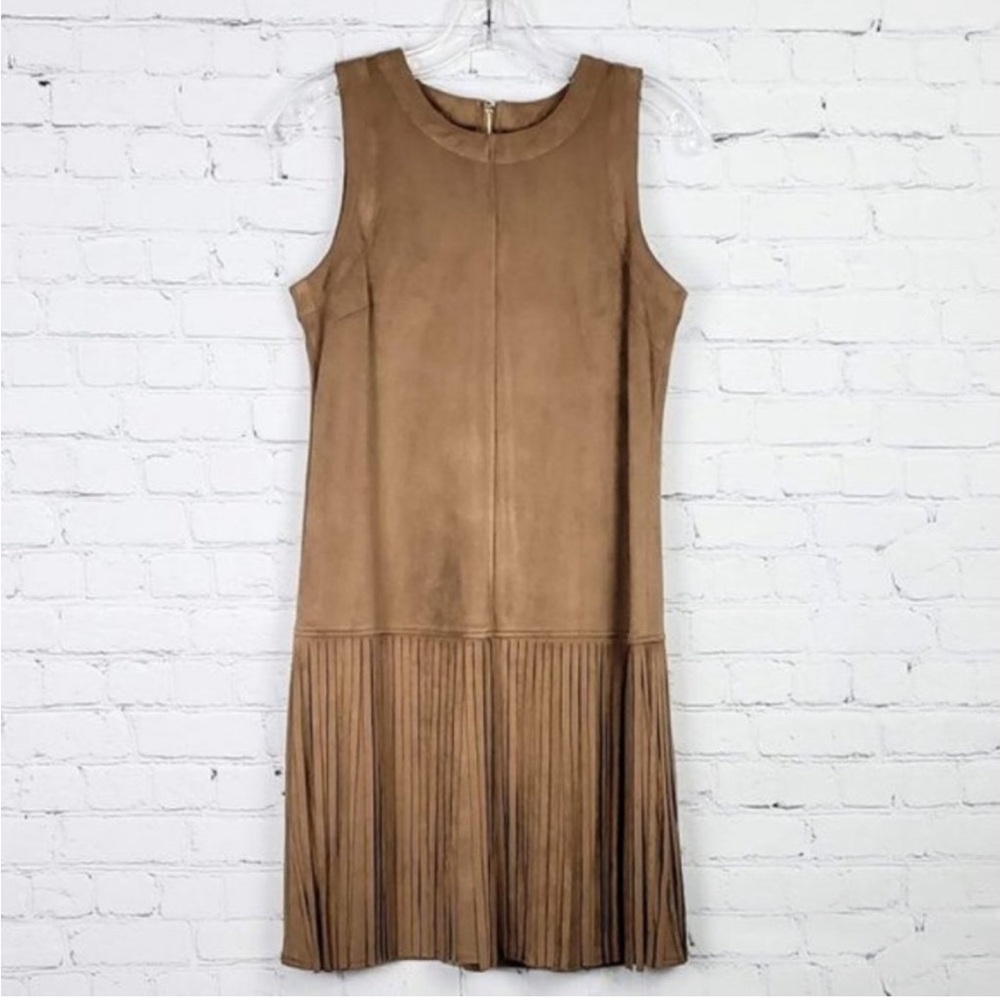 Allen Schwartz prive camel faux suede fringe zipper dress small